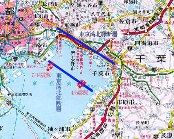 東京湾北部断層を示した地図