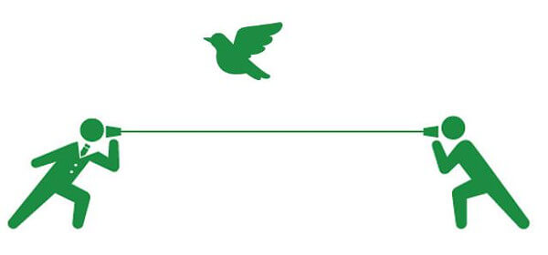 糸電話とハトのシルエットイラスト