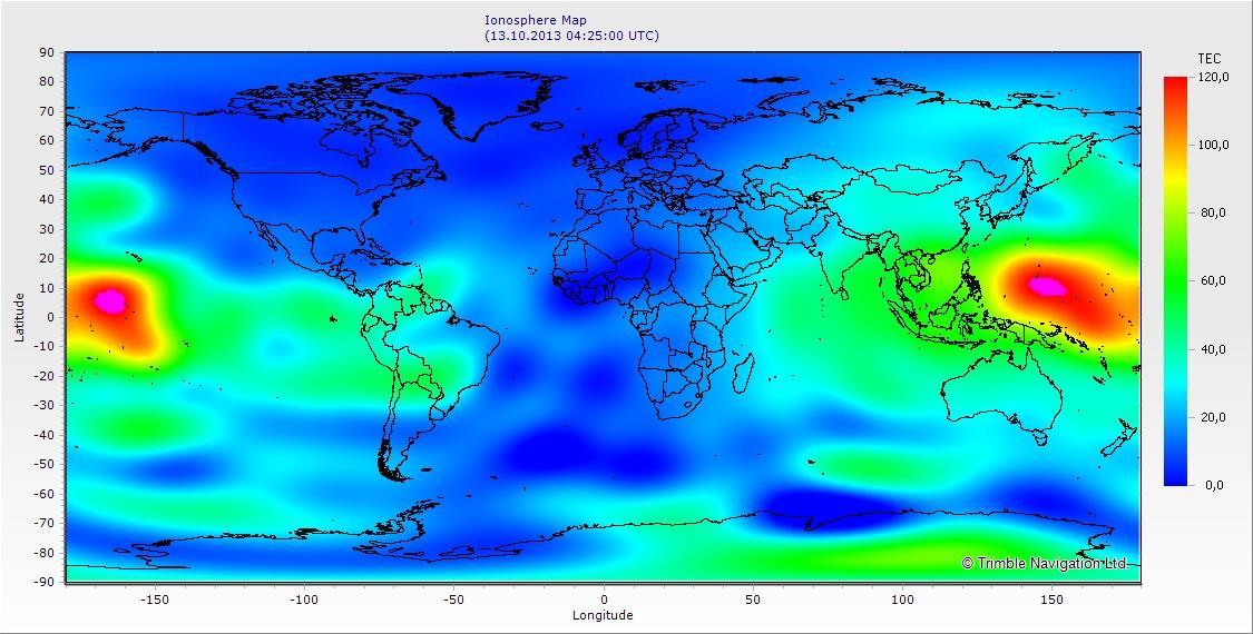 世界のTEC値のグラフ(2013年10月13日)