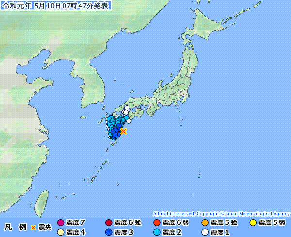地震情報の画像(日向灘)
