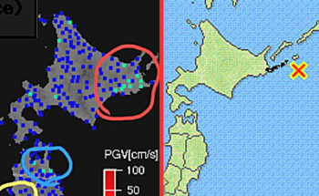 強震モニタと地震情報の画像