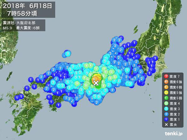 大阪北部地震の地震情報