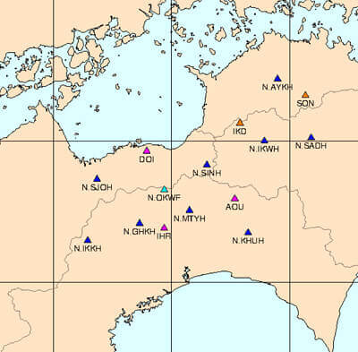 地震計の観測地点の地図