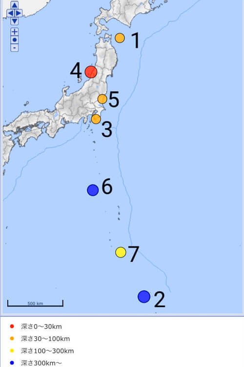 震源地の位置図