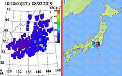 TEC値のグラフと地震情報の画像