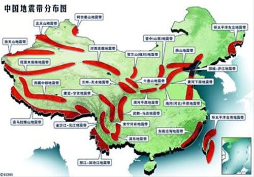 中国の断層帯分布図