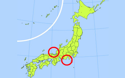 予知夢で見た地震が起こる場所を示した地図