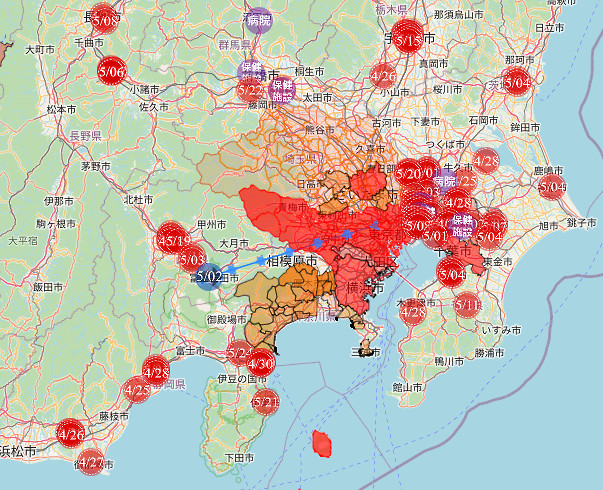 新型コロナウイルスの事例マップ