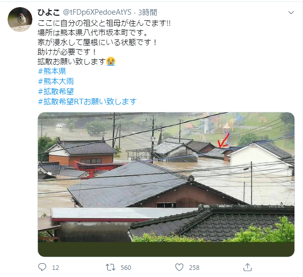 熊本で発生した洪水の写真