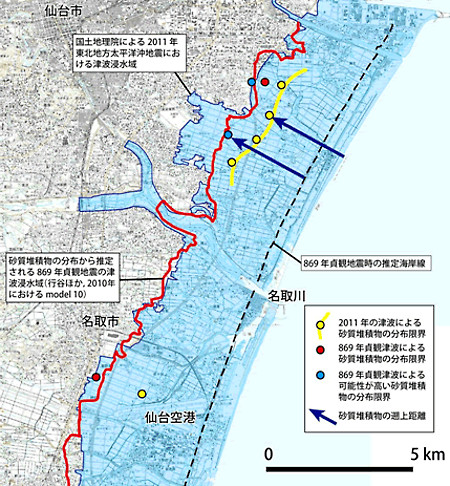 東日本大震災の津波到達範囲の地図