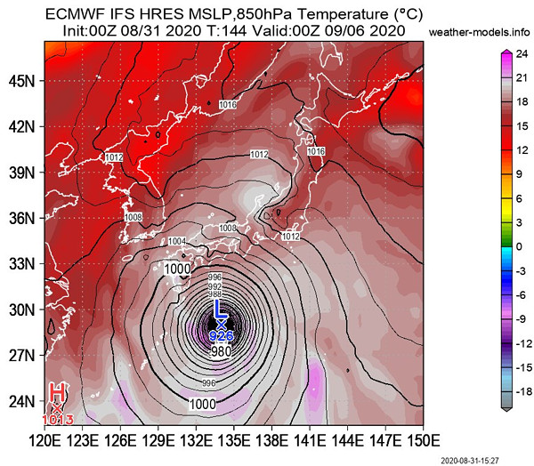 台風10号(2020年)の進路図