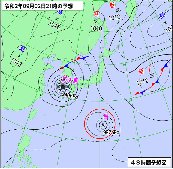 台風10号(2020年)の進路図