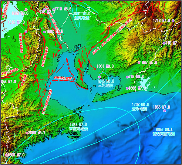 愛知の断層分布図