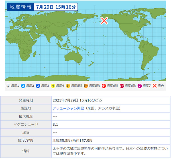 地震情報の画像