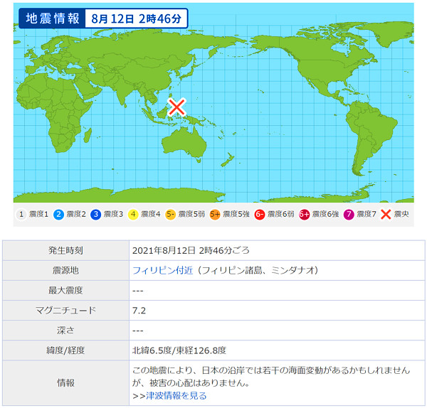 地震情報の画像