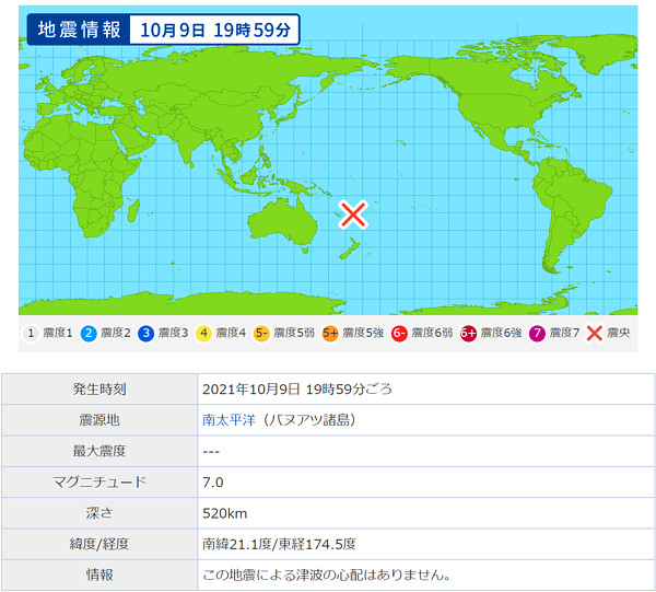 地震情報の画像