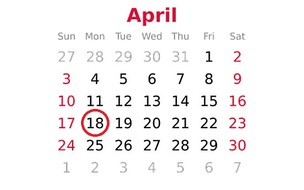 2022年4月のカレンダー