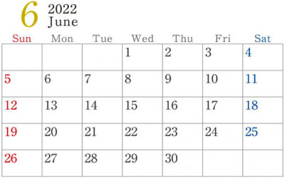 2022年6月のカレンダー
