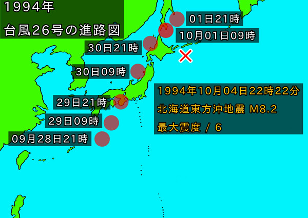 台風と地震発生事例の画像