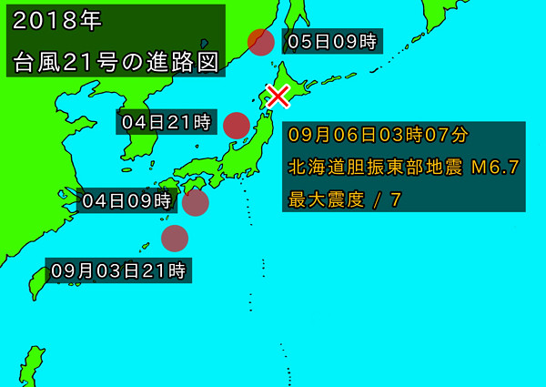 台風と地震発生事例の画像