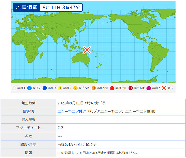地震情報の画像