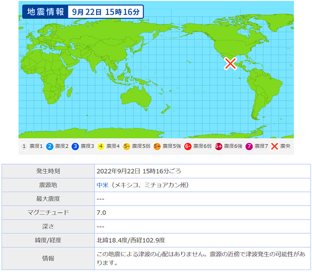 地震情報の画像