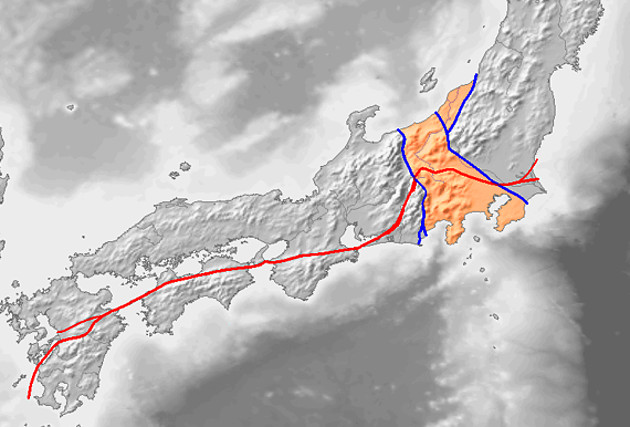 中央構造線の位置図