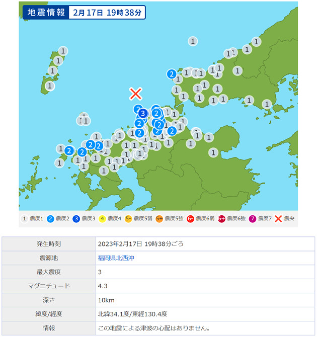 地震情報の画像