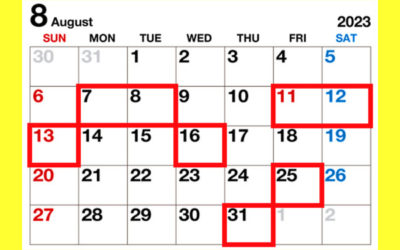 8月のカレンダー