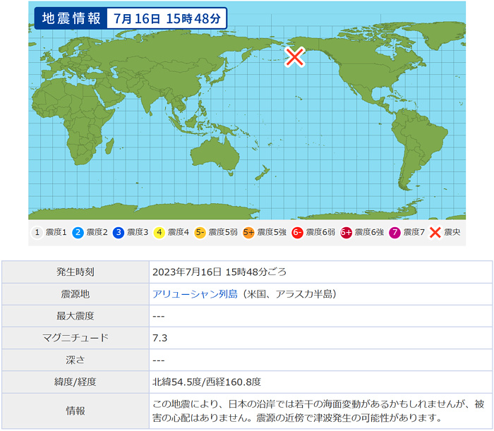 地震情報の画像