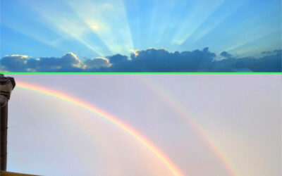 天使の梯子とダブルレインボーの写真