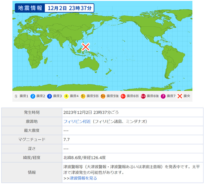 地震情報の画像